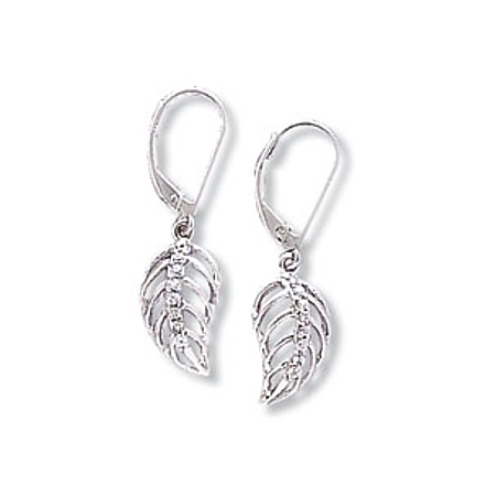 Open Leaf Earrings w/CZs on Leverbacks - Click Image to Close